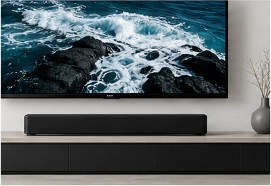 Television and soundbar in a home setup